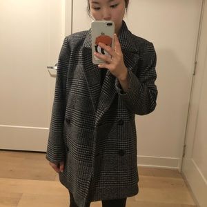 Oversized Check Wool Blend Coat